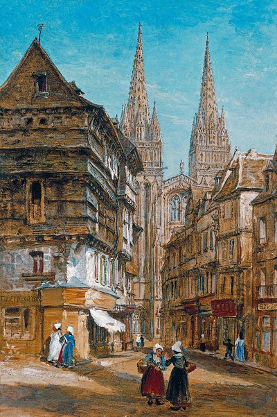 Quimper, de kathedraal en Kéréonstraat door William Parrott